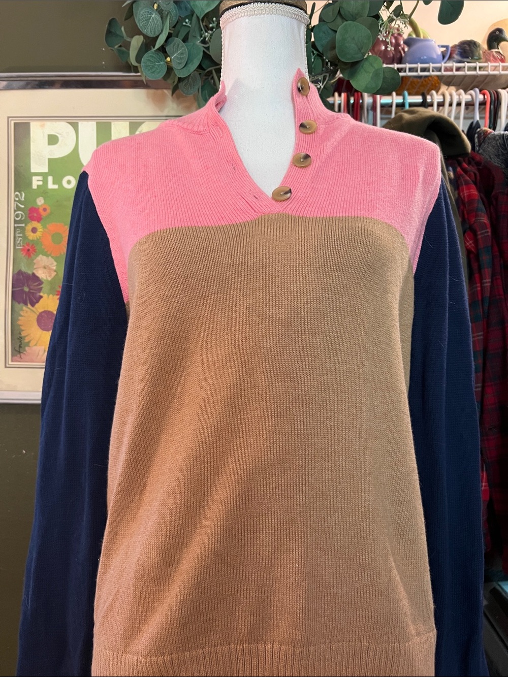 J. Crew Pink, Camel & Navy Colorblock Sweater